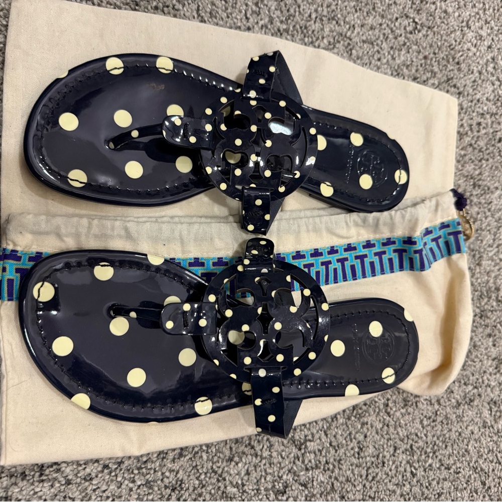 Tory Burch Navy and Cream Polka Dot Sandals